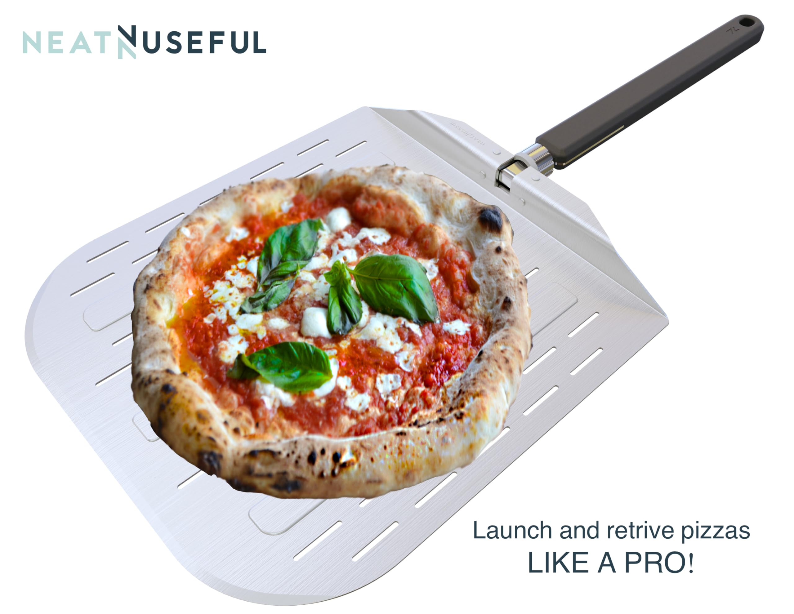 neatNuseful pizza peel 12-inch deployed handle with beveled edge for dough transfer