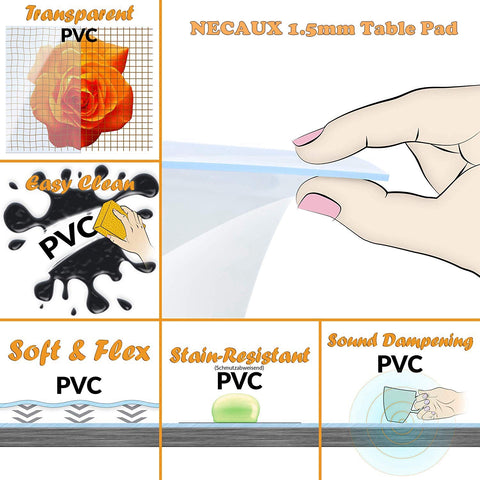 NECAUX clear frost finish table cover keeps surfaces protected yet aesthetically seamless