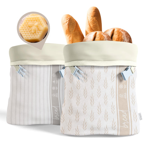 Nectar & Nest bread bag with beeswax, 13x17, front view shows fresh loaf ready for storage.