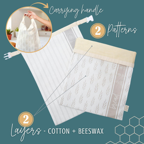 Beeswax bread bag used in freezer storage to preserve texture and flavor.