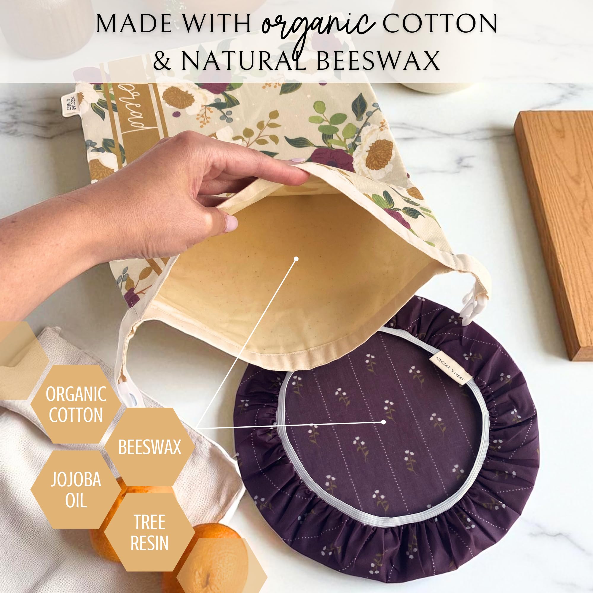 Nectar & Nest bread bag texture showing natural cotton and beeswax finish