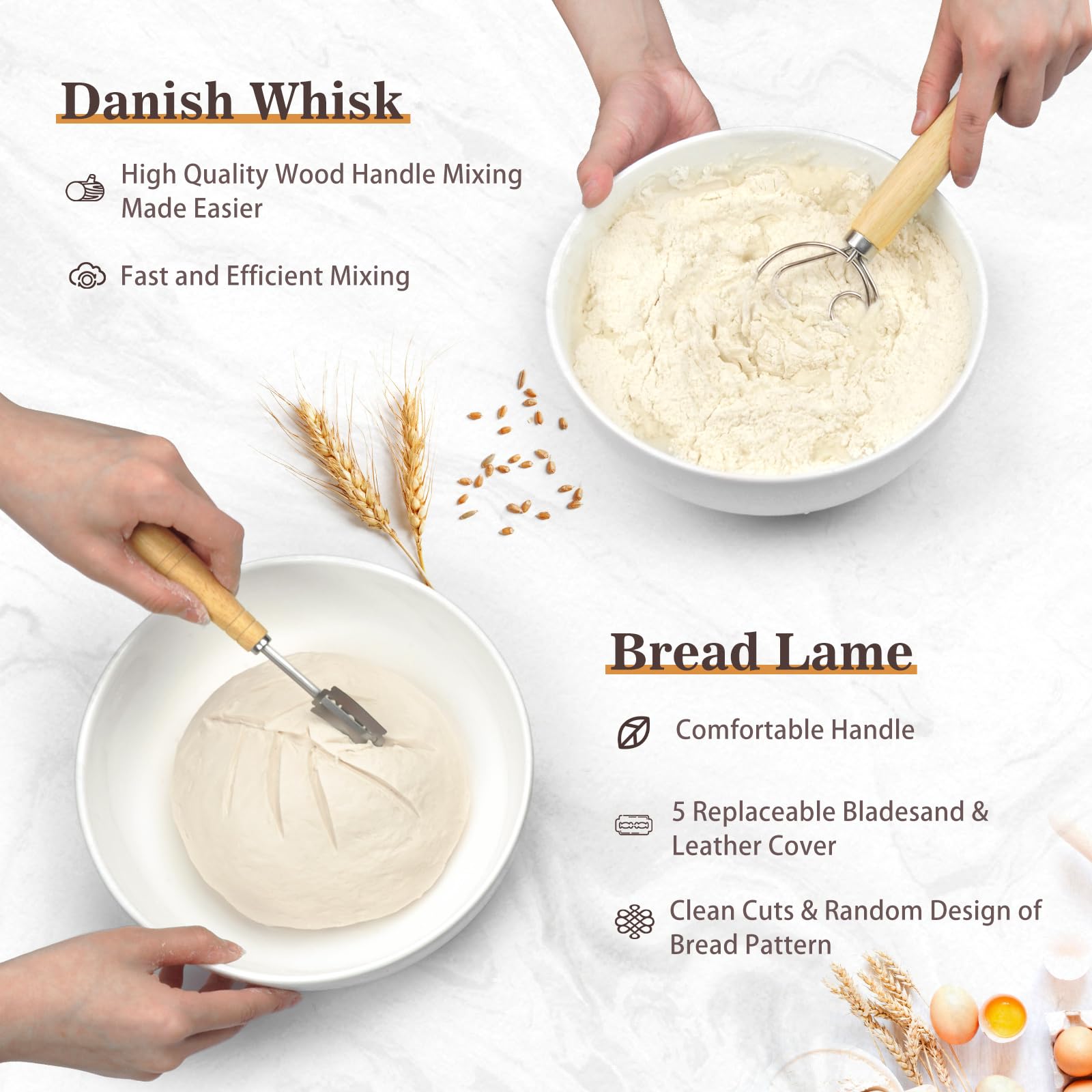 Neddie heat-resistant gloves protect hands during dough handling.
