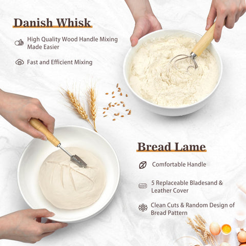 Neddie heat-resistant gloves protect hands during dough handling.