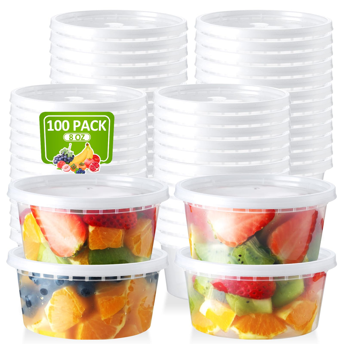NEEBAKE 8 oz deli container with lid, clear and stackable for meal prep
