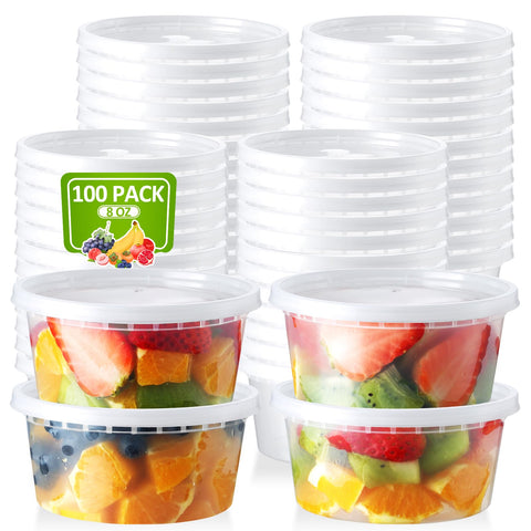 NEEBAKE 8 oz deli container with lid, clear and stackable for meal prep