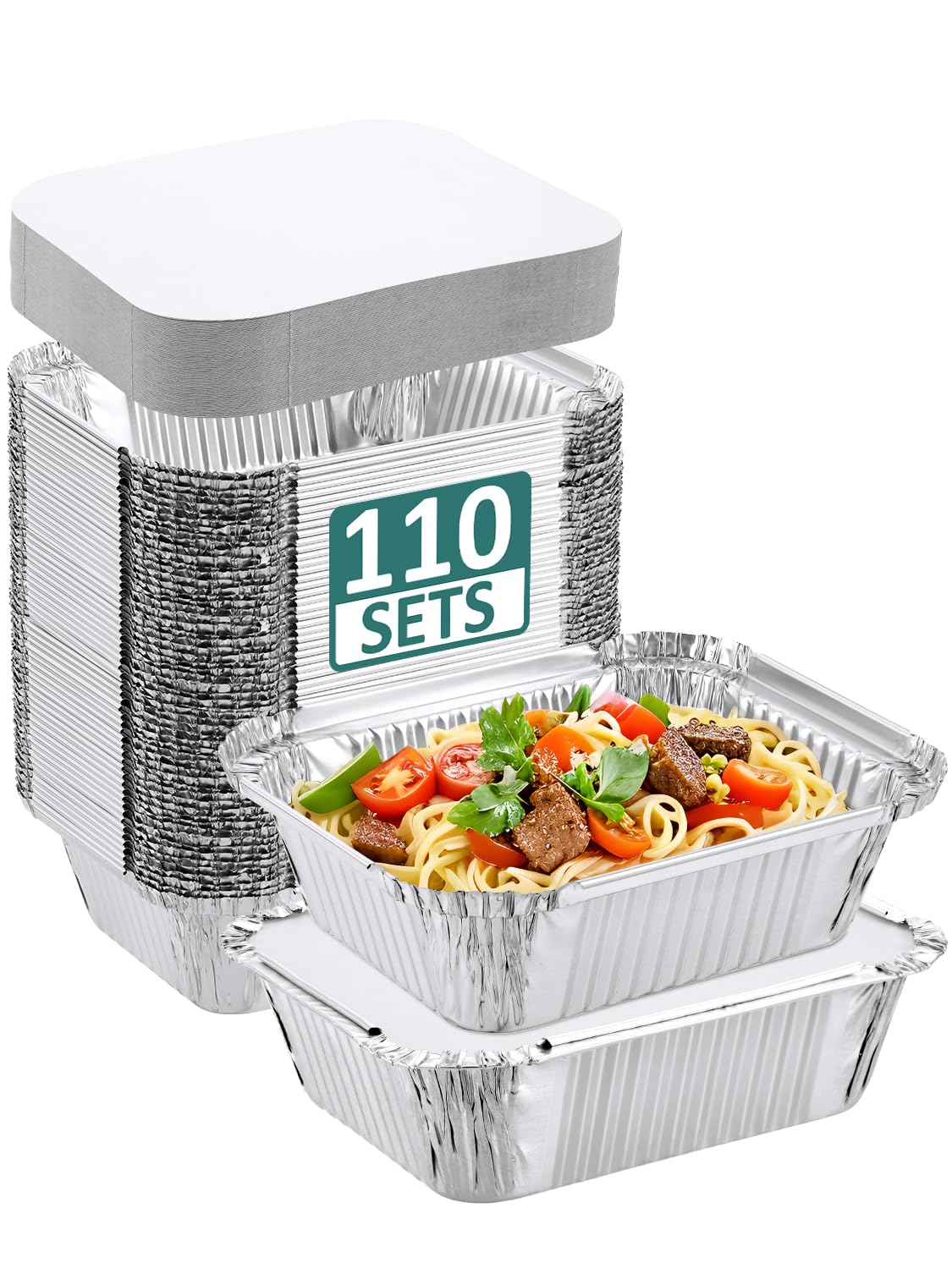 NEEBAKE 110-pack aluminum pans with cardboard lids for easy meal prep and parties