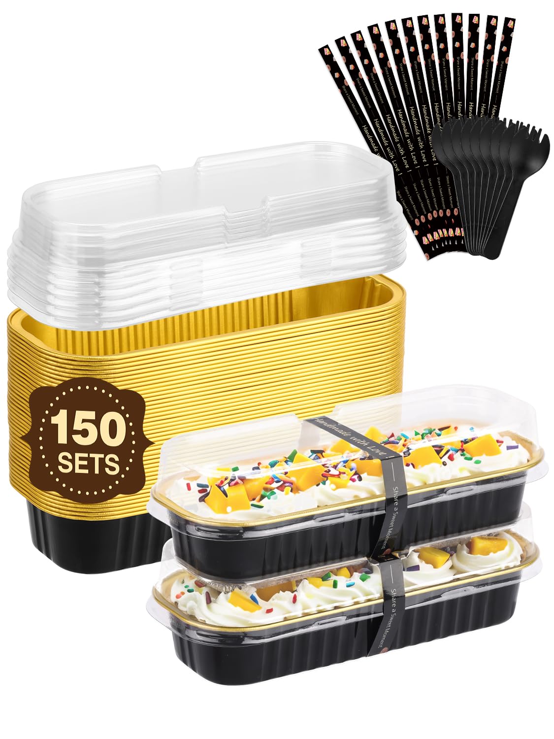 NEEBAKE 150-pack mini loaf pans with lids, ideal for bulk baking and on-the-go storage.