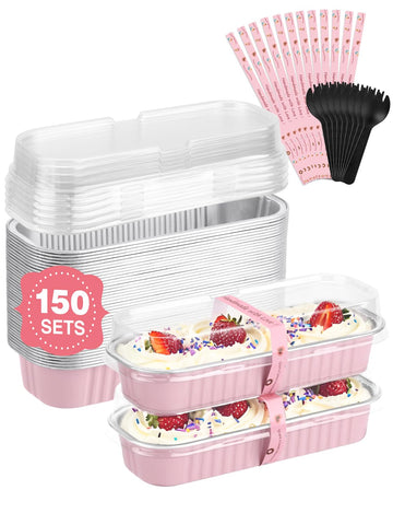 NEEBAKE pink mini loaf pans with lids, easy prep and transport.