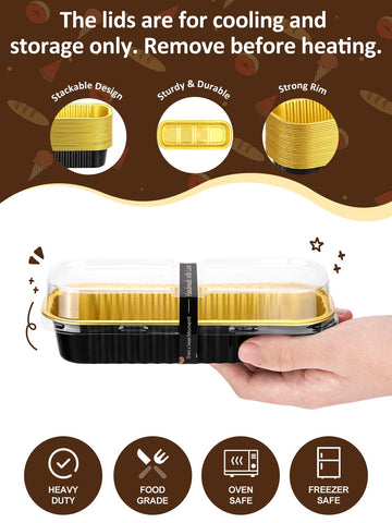 NEEBAKE black-gold aluminum loaf pans close-up, sturdy and heat-friendly for versatile baking.