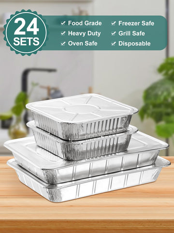 NEEBAKE stackable disposable foil pans organized for quick prep
