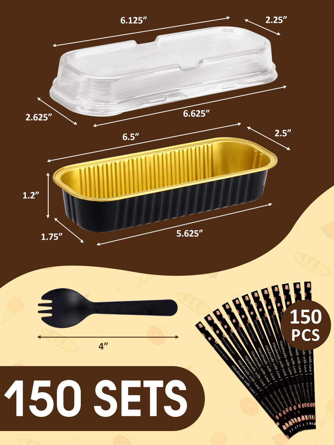 NEEBAKE mini loaf pans with lids and spoons, ideal for bake sales and meal prep.