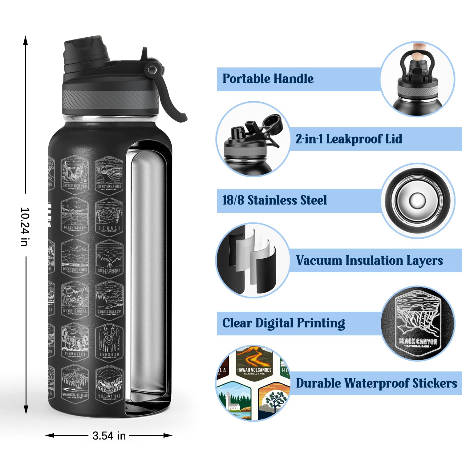 Nefeeko 32oz insulated bottle keeps drinks cold on long treks.