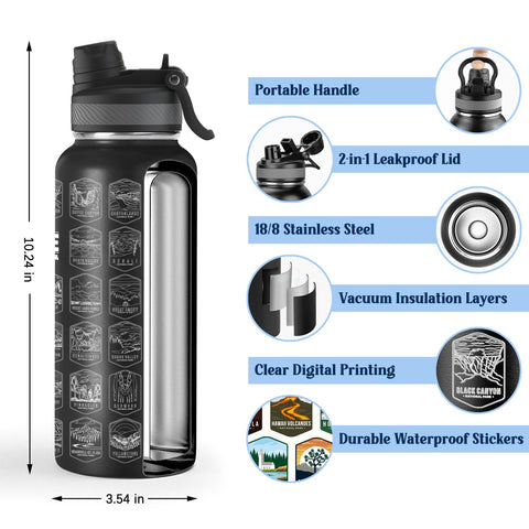 Nefeeko 32oz insulated bottle keeps drinks cold on long treks.