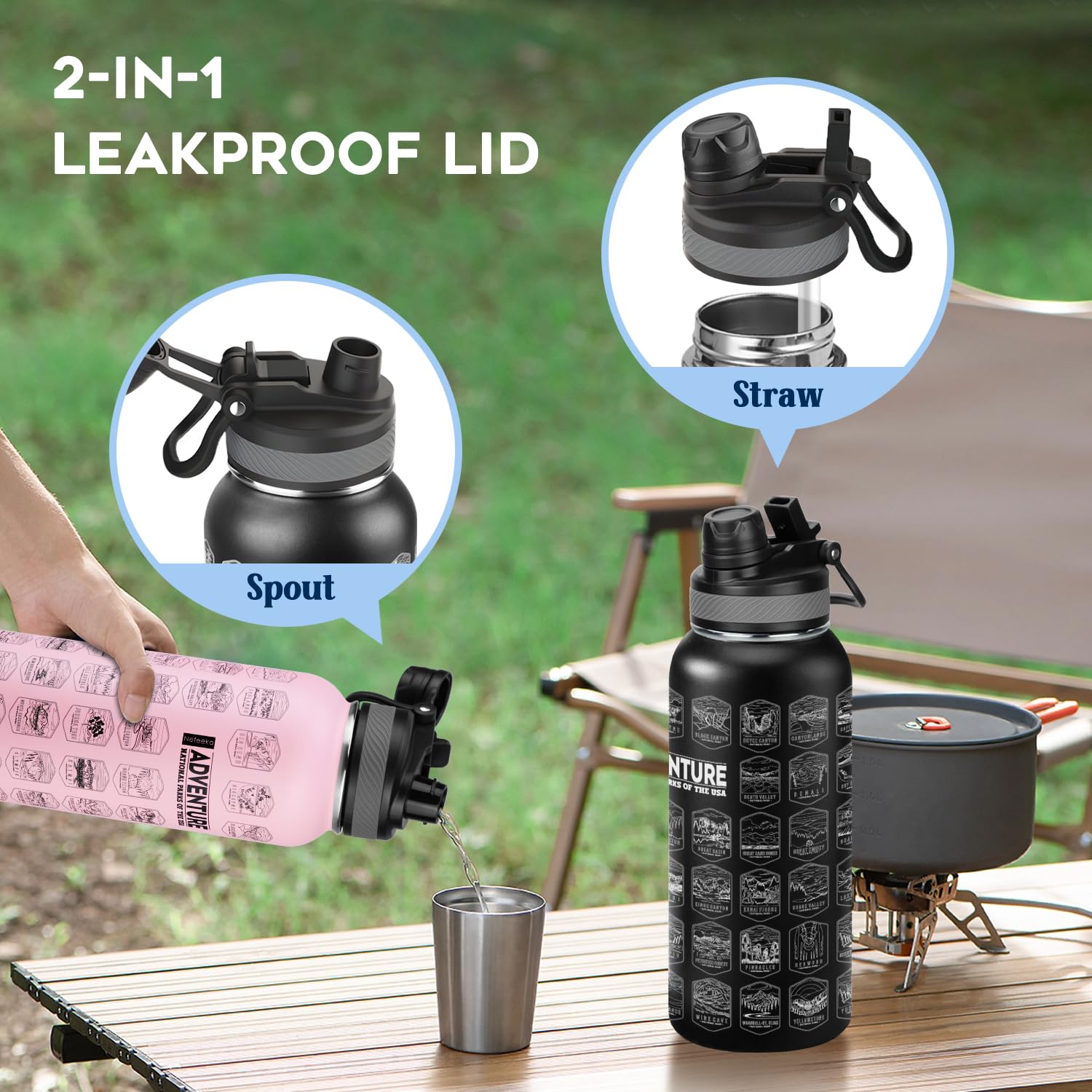Nefeeko dual drink port supports straw and direct sip.