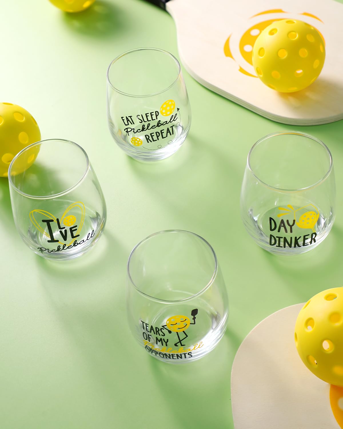 Nefelibata housewarming gift glass for pickleball lovers, a cheerful kitchen addition.