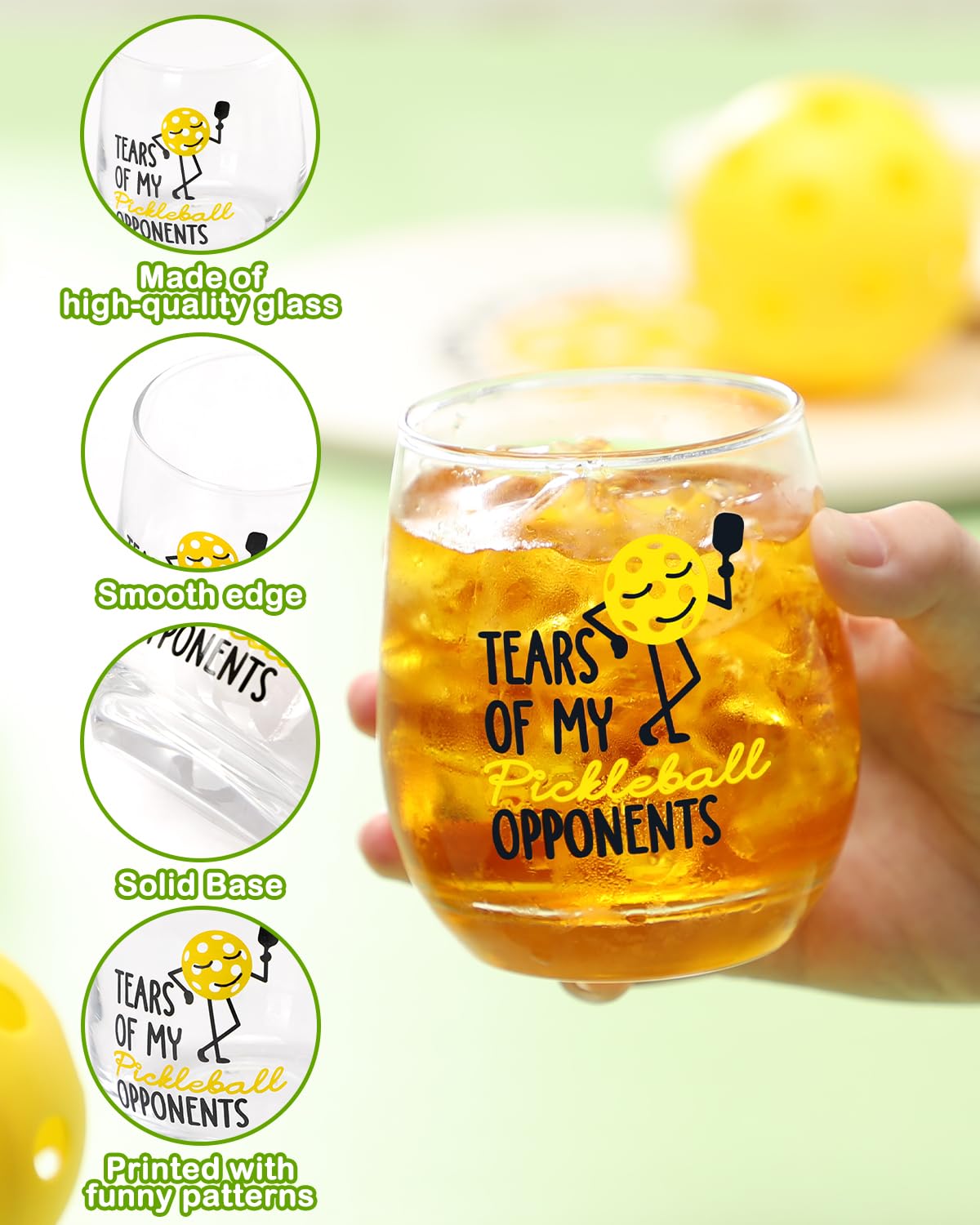 Nefelibata pickleball pattern glass featuring vibrant graphics, perfect for parties and gifts.