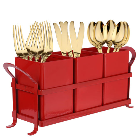 NelyBet utensil holder red, front view showing three compartments for organized counter space.