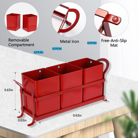 NelyBet red utensil holder with metal tray, ready for easy transport to table or outdoors.