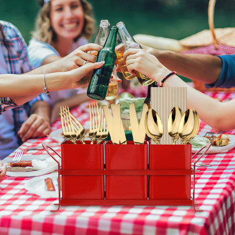 NelyBet portable design red caddy shown with dual handles, ideal for camping or picnics.