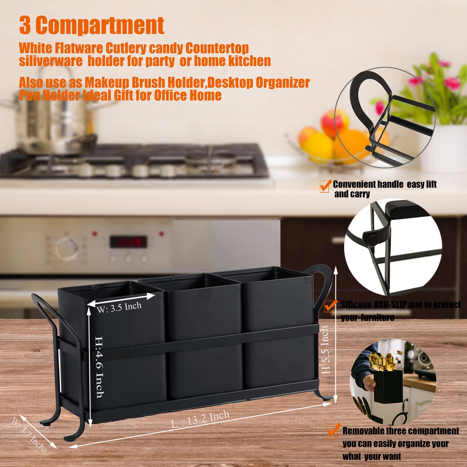 NelyBet cutlery caddy with black metal handles for easy transport.