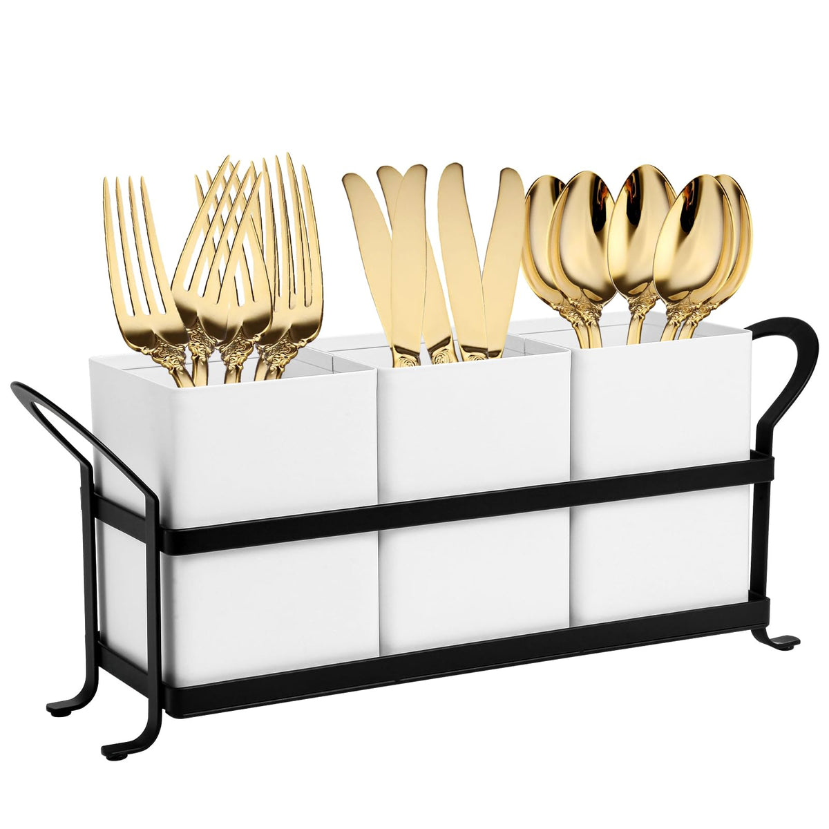 NelyBet utensil holder with three removable bins on a counter for easy organization.