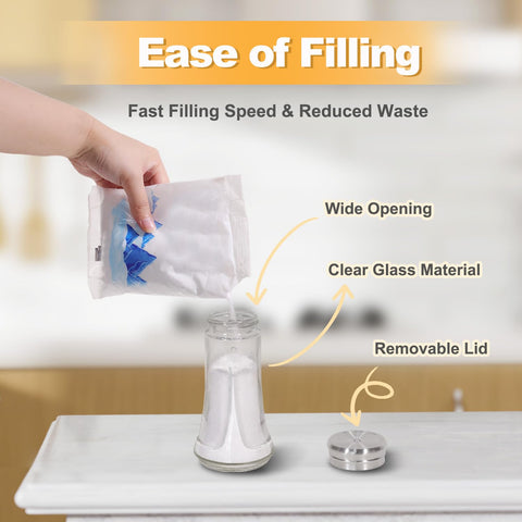Neodaco glass shakers labeled dishwasher-safe for easy cleaning.