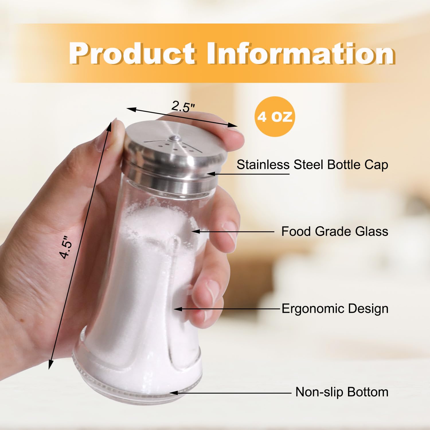 Side view of Neodaco shakers with adjustable pour holes for precise seasoning.