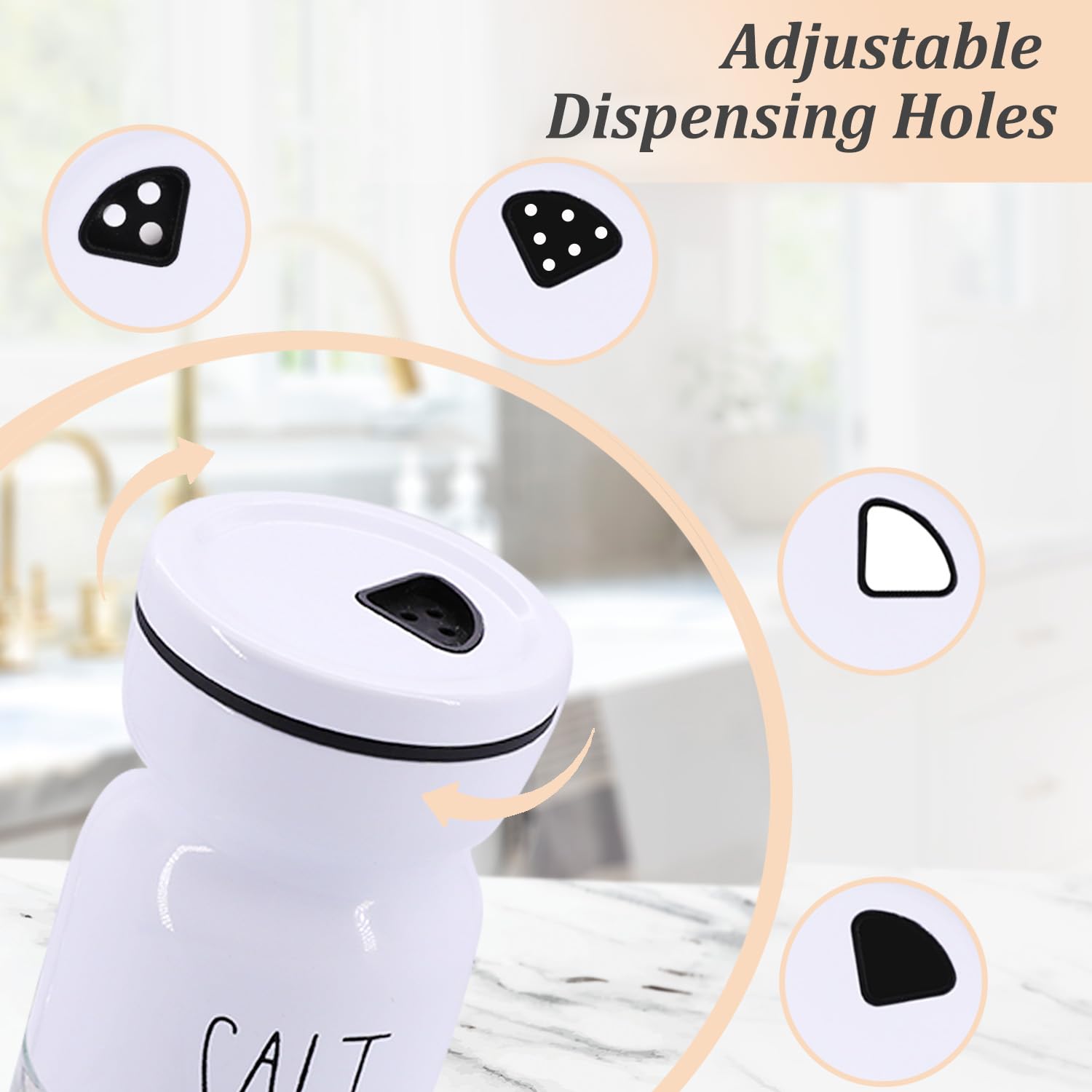 Salt and pepper labels on Neodaco shakers for quick identification.