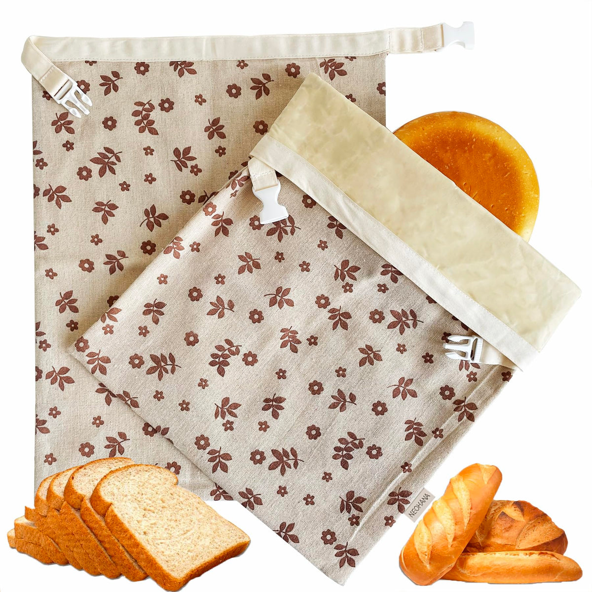 NEOHANA beeswax bread bag open size 12.5x16 preserves crusty sourdough freshness.