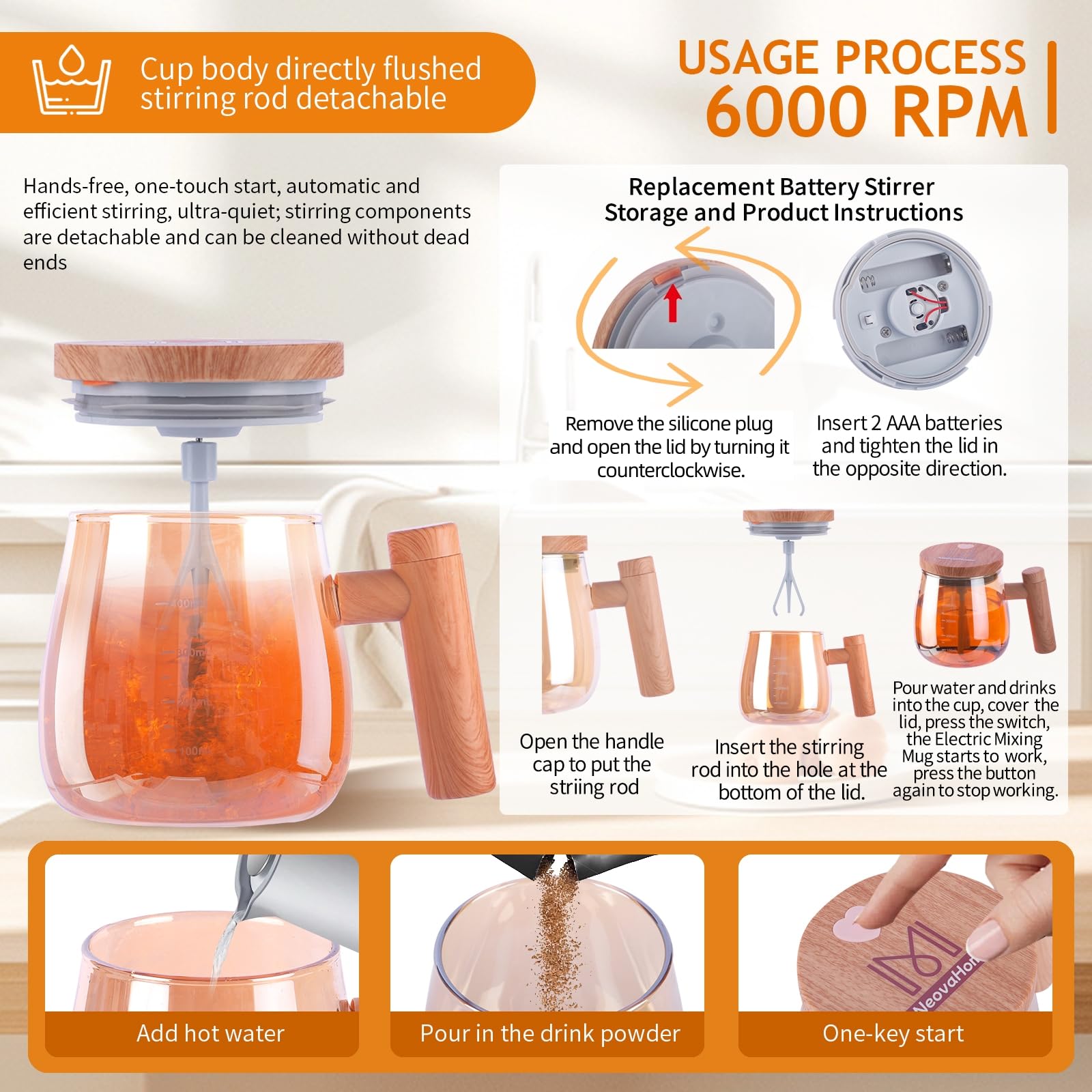 NeovaHome 400ml capacity suits a single-serve coffee, tea, or protein shake.
