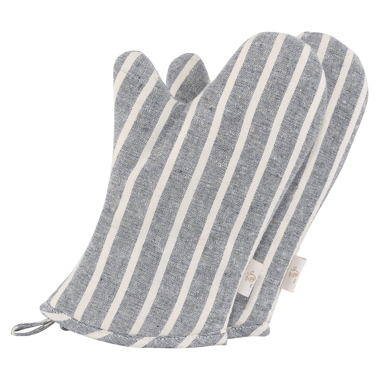 NEOVIVA denim quilted oven mitts for kids, chalk stripes, 2-pack, protective and comfortable