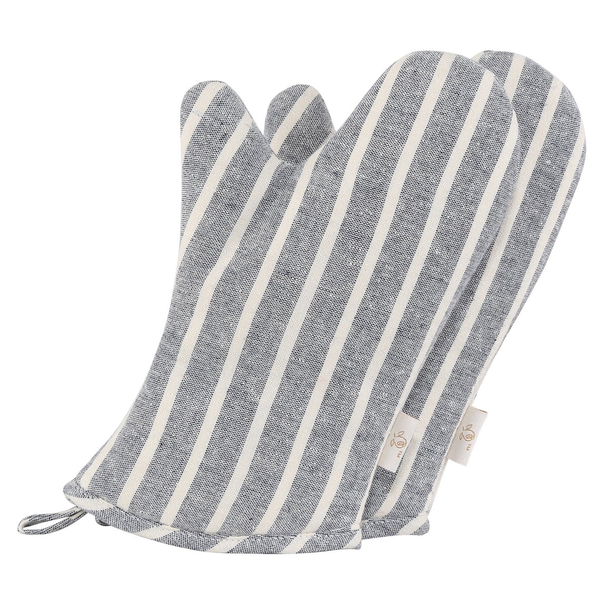 NEOVIVA denim quilted oven mitts for kids, chalk stripes, 2-pack, protective and comfortable