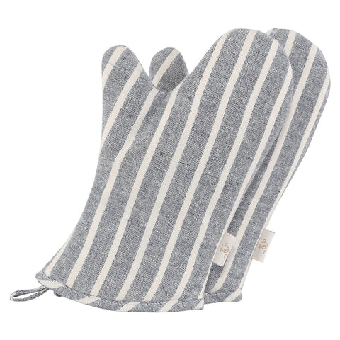 NEOVIVA denim quilted oven mitts for kids, chalk stripes, 2-pack, protective and comfortable