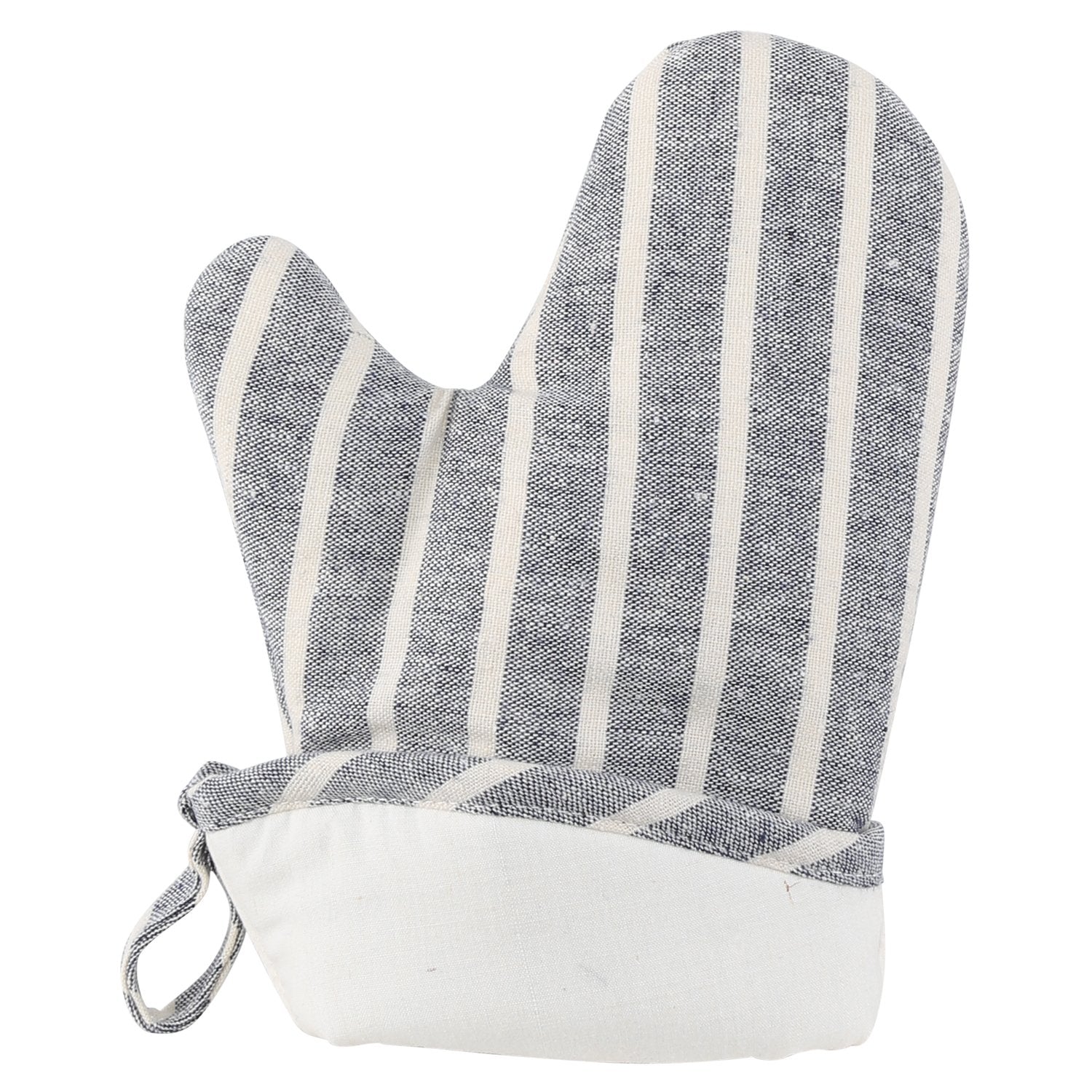 NEOVIVA denim quilted oven mitts, chalk striped Wild Dove pattern for everyday baking