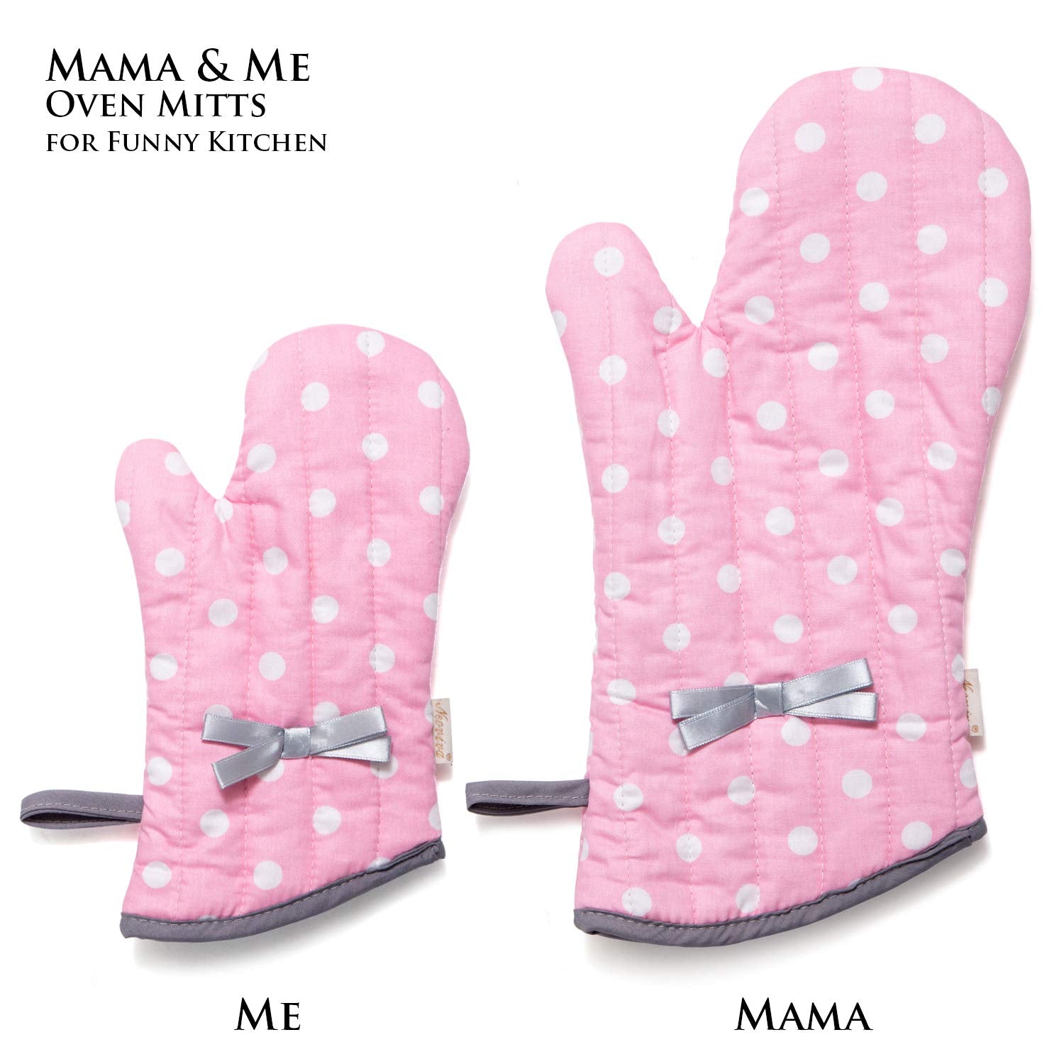 NEOVIVA pink satin-ribbon mitts add cute flair for young chefs