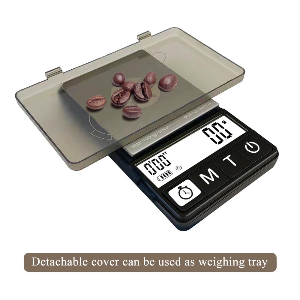 NEOWEIGH espresso scale timer function helps track brewing intervals.
