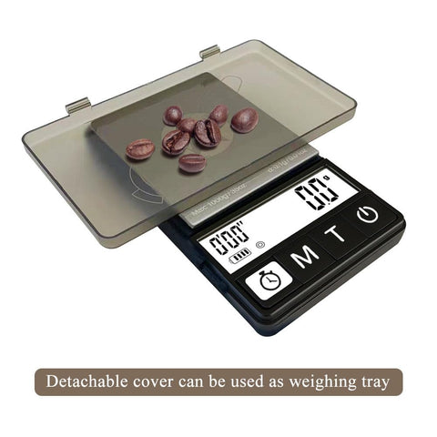 NEOWEIGH espresso scale timer function helps track brewing intervals.