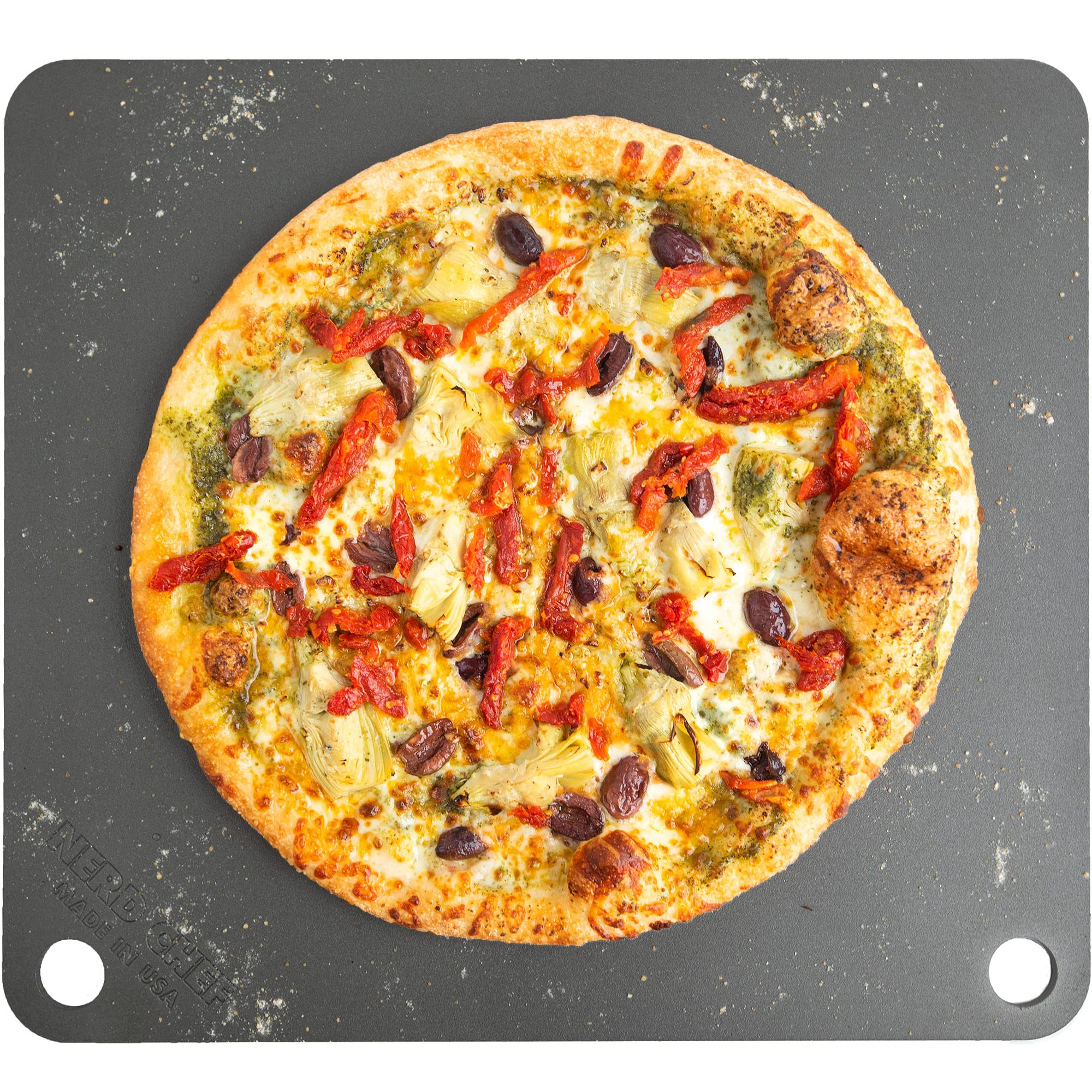 NerdChef Steel Stone top view highlights heat conductivity for crisp crust.