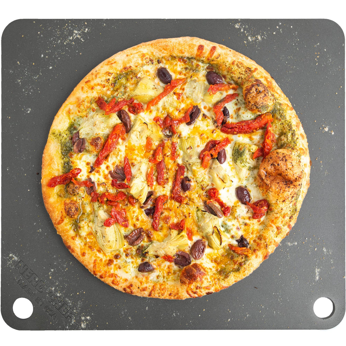 NerdChef Steel Stone top view highlights heat conductivity for crisp crust.