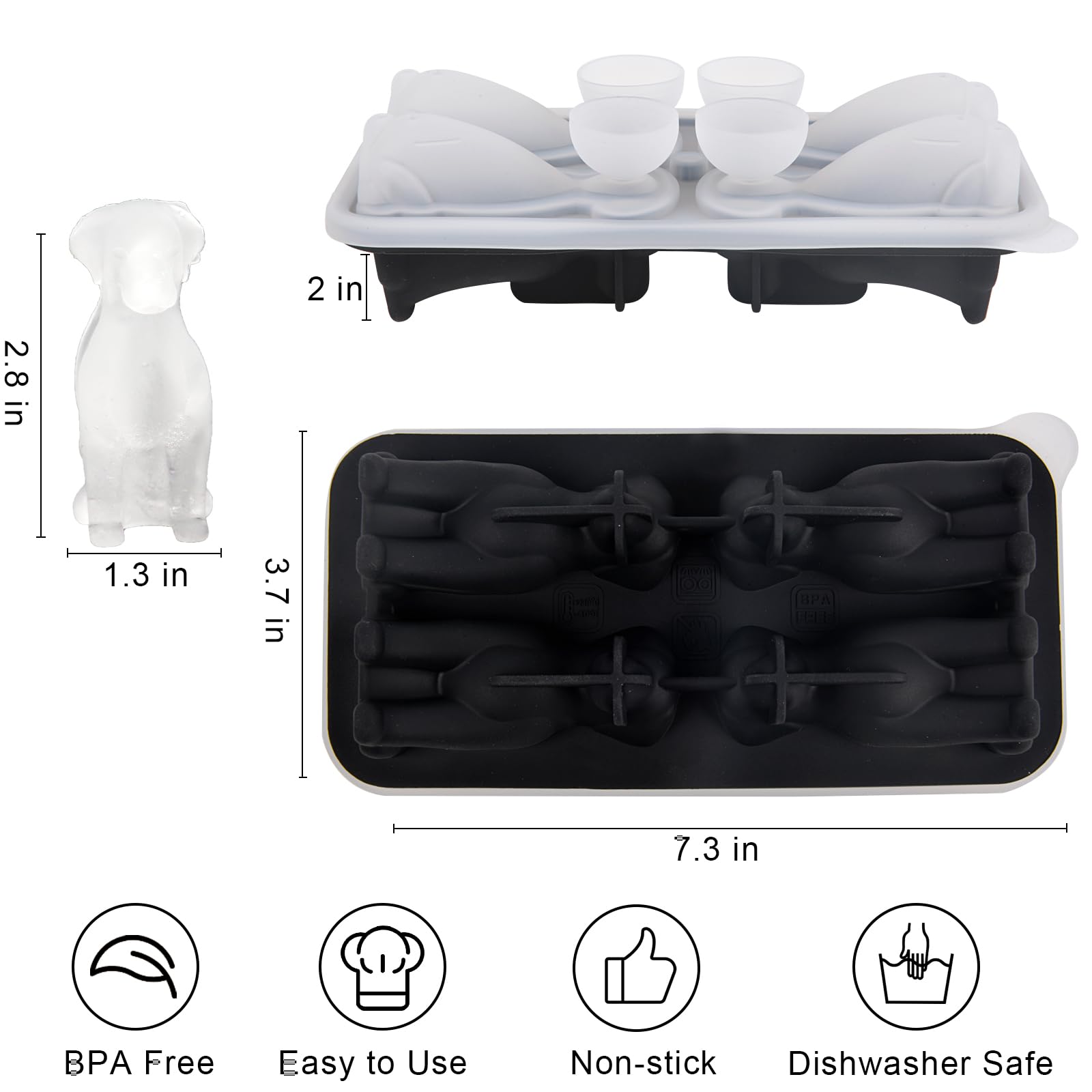 Nerien 3D Labrador ice mold four-hole design for cocktails