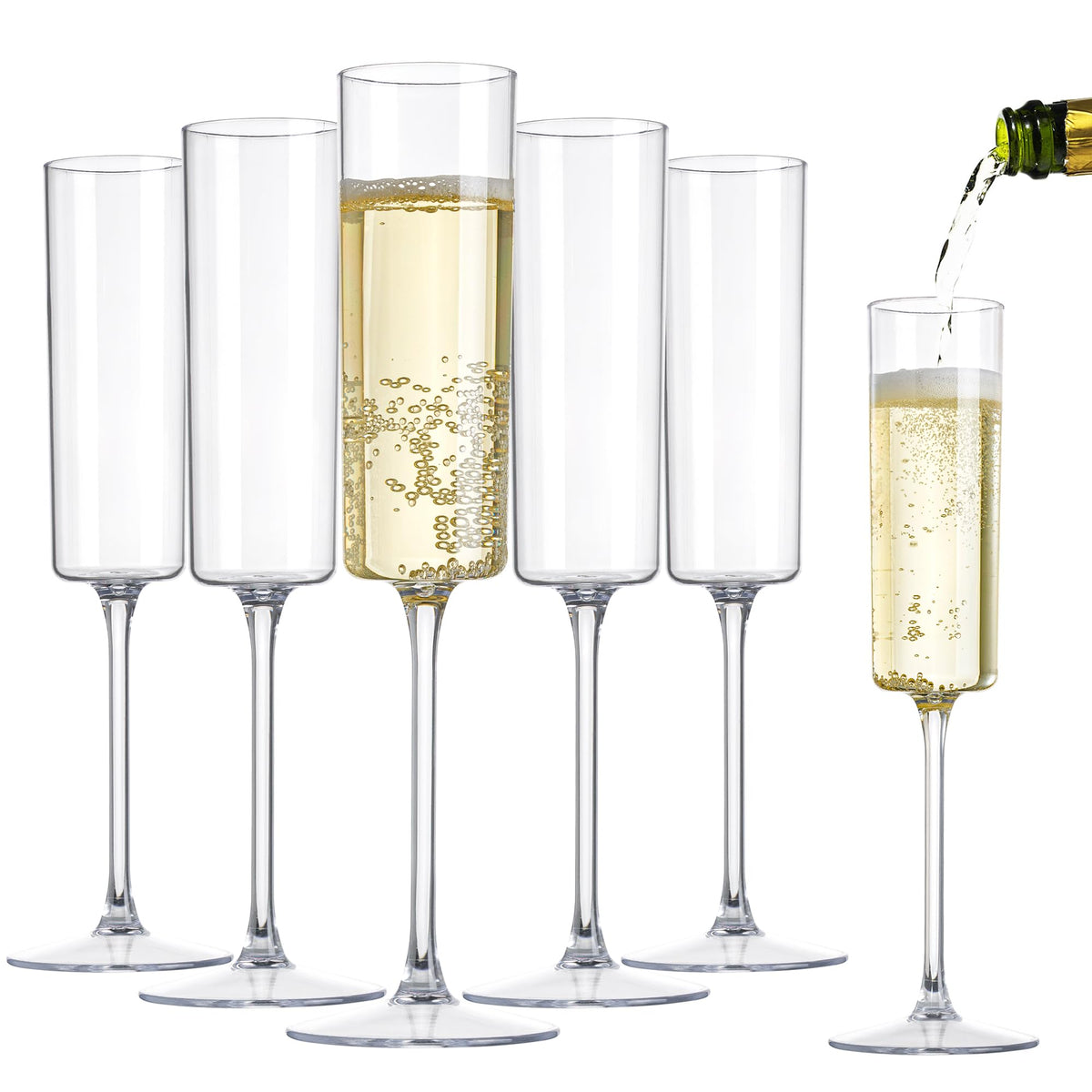 Nervure 6 oz clear plastic champagne flute for parties, easy disposal and clean setup.