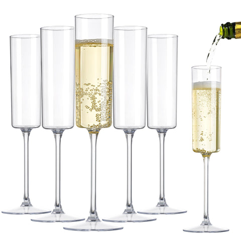 Nervure 6 oz clear plastic champagne flute for parties, easy disposal and clean setup.