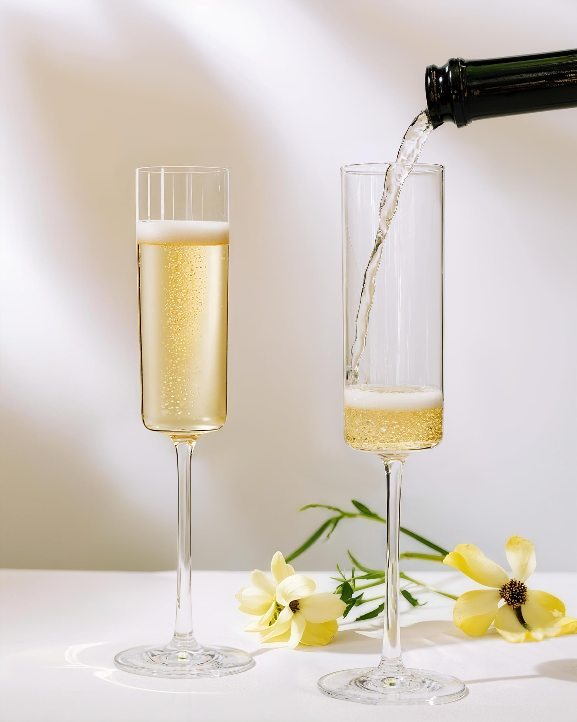 Nervure glamorous plastic champagne flutes with gift-ready presentation.