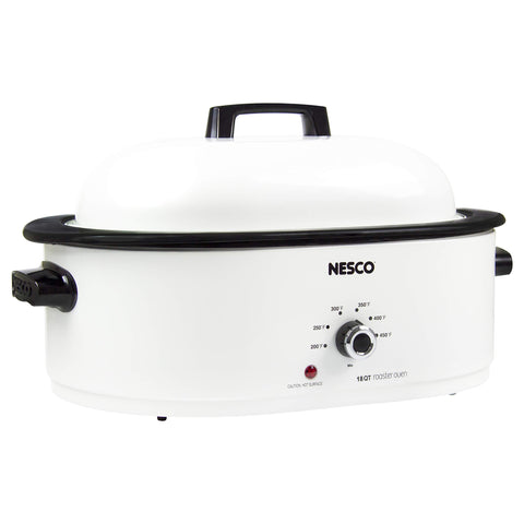 Interior view of the Nesco roaster highlighting removable enamel cook well for easy cleanup