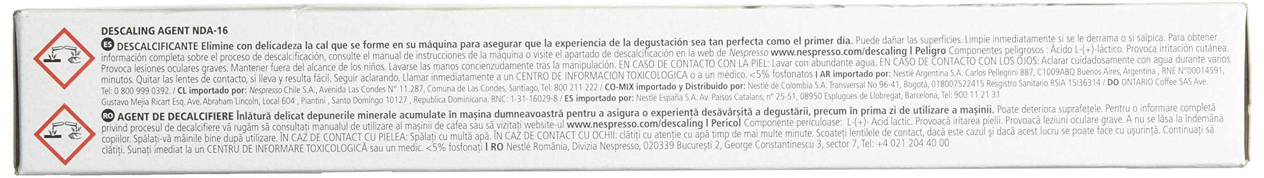Nespresso descaling solution for OriginalLine and VertuoLine compatibility shown.