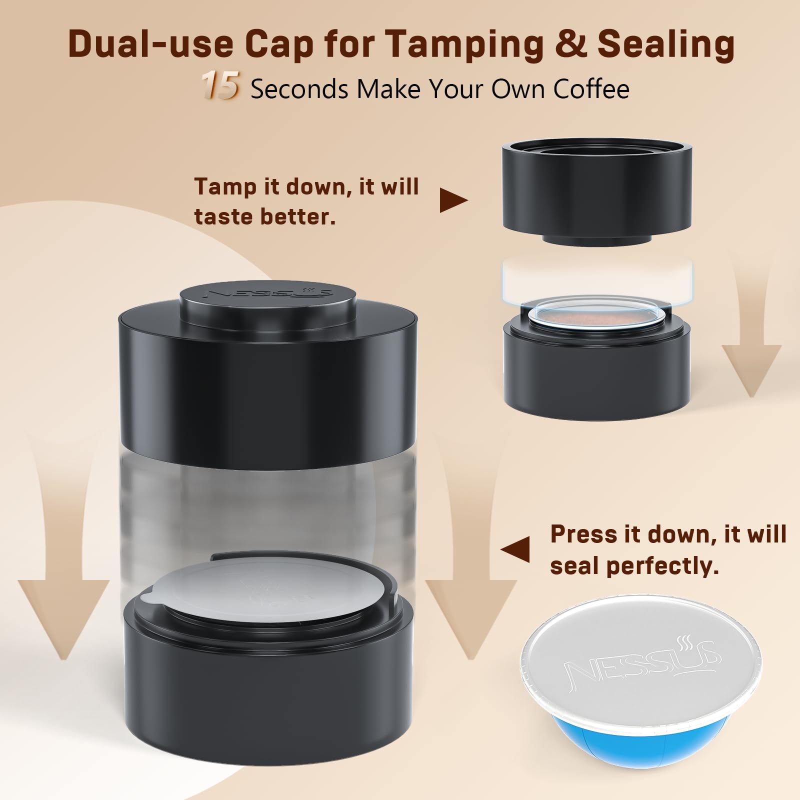 NESSUS Vertuo foil seals provide airtight freshness and secure adhesion.