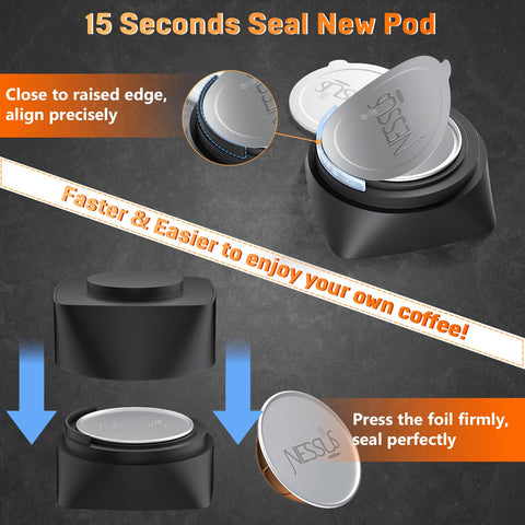 NESSUS Vertuo embossed foil seal for durable adhesion and leak resistance.