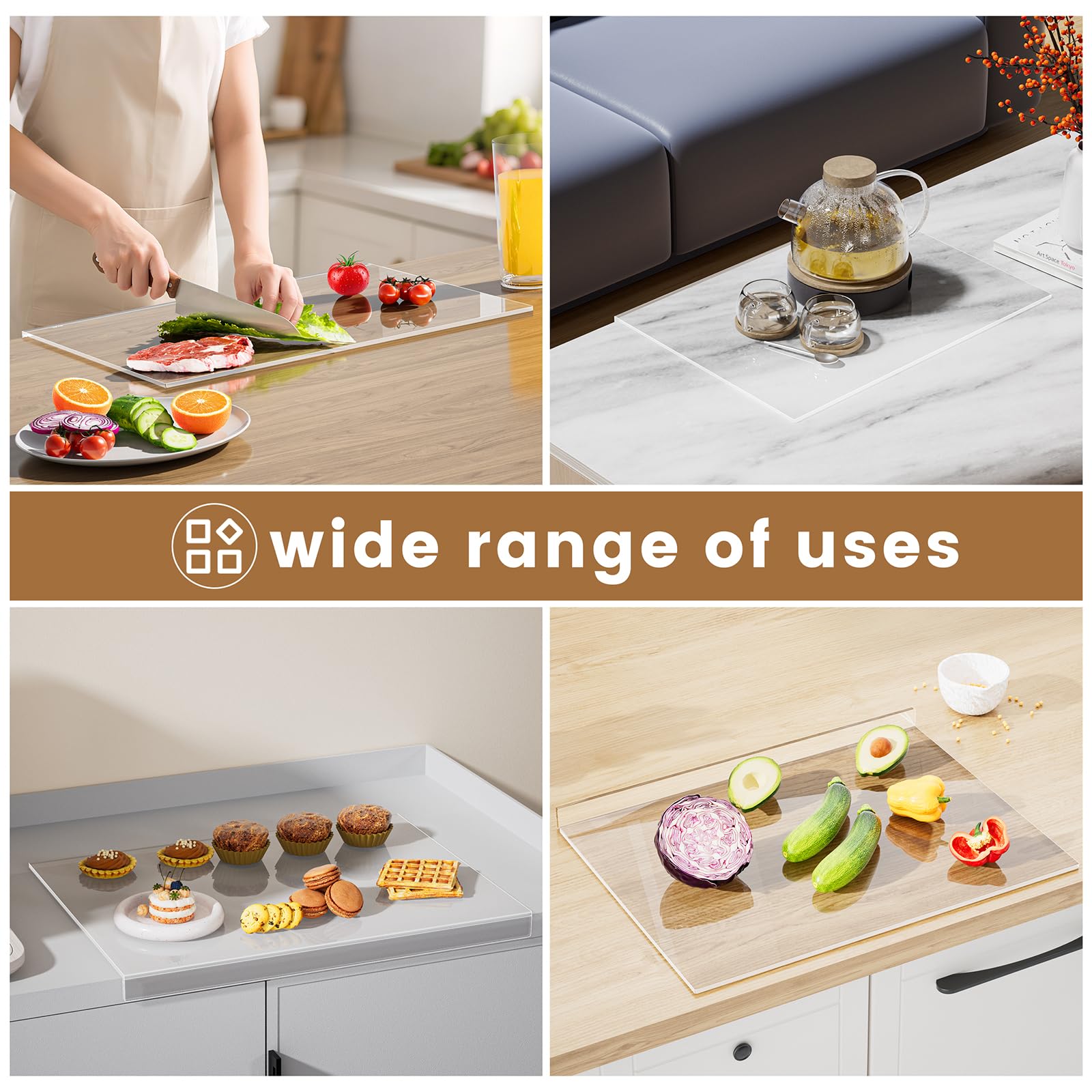 NestElegance acrylic cutting board 16x12 clear for versatile prep and display