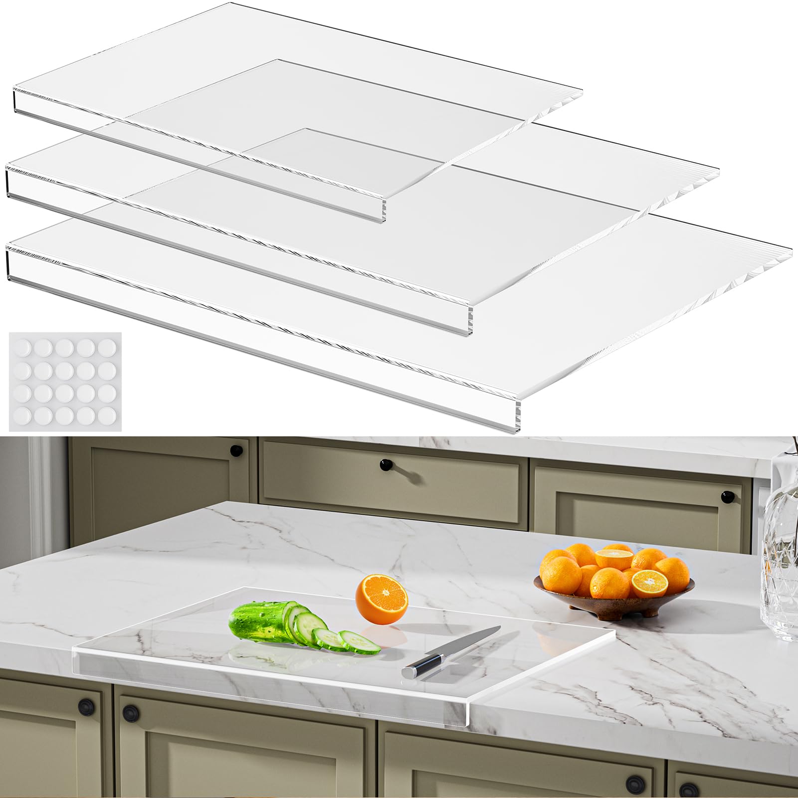 NestElegance acrylic cutting board 17.5x13.5 clear with counter lip for stable prep