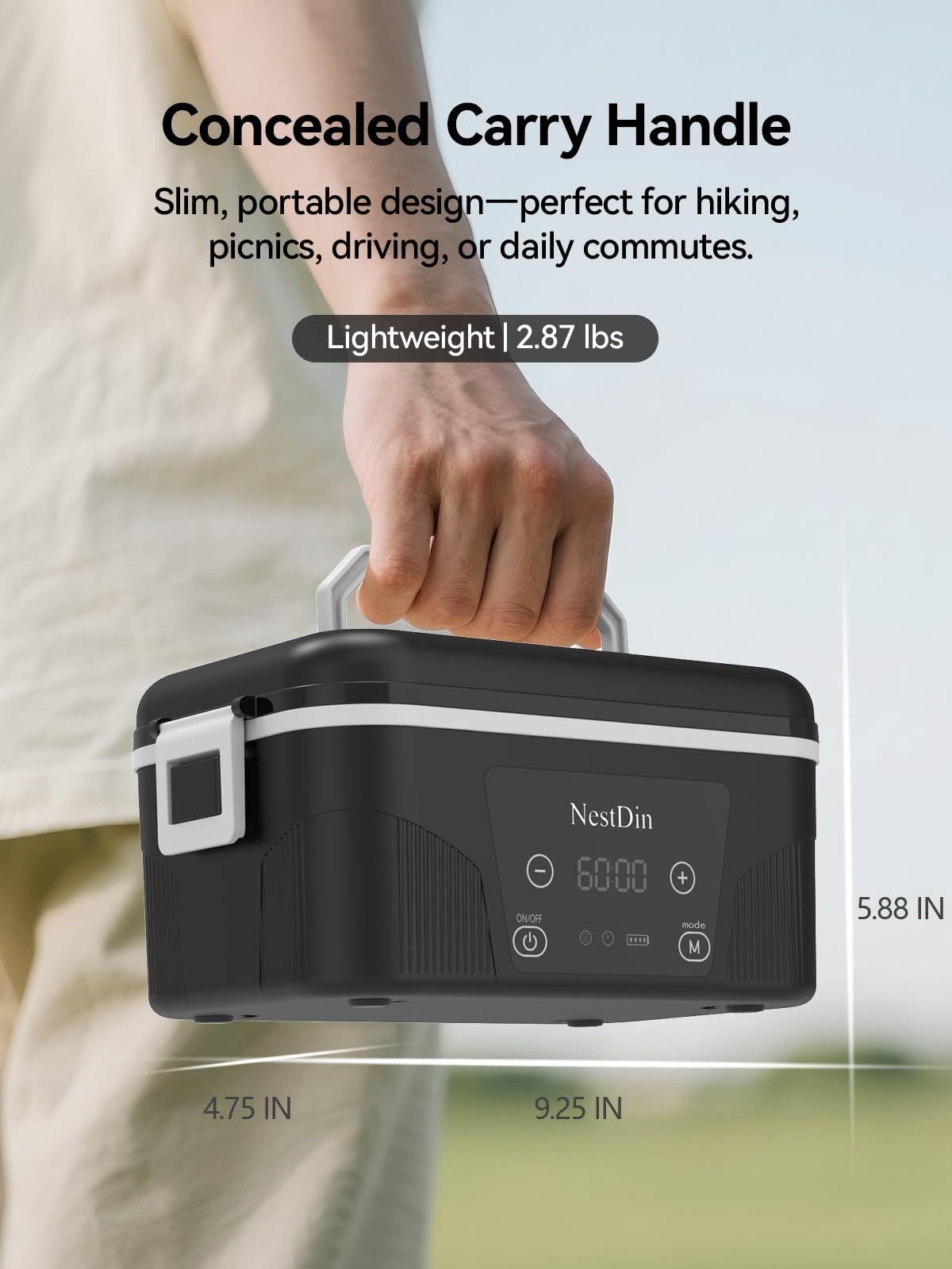 NestDin lunch box with leak-proof lid and portable design for safe transport.